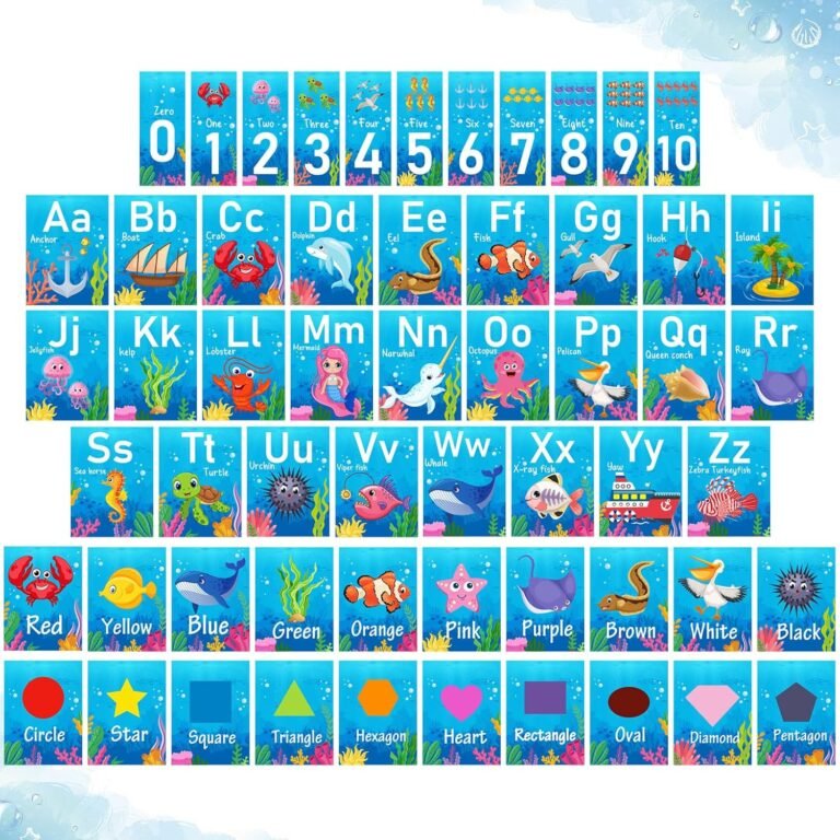 57 Pcs Alphabet Number Bulletin Board Set Under The Sea ABC Letters Number 0-10 Cards Cutouts Ocean Creatures Color Shape Educational Posters for Classroom Wall Preschool Kindergarten Teacher