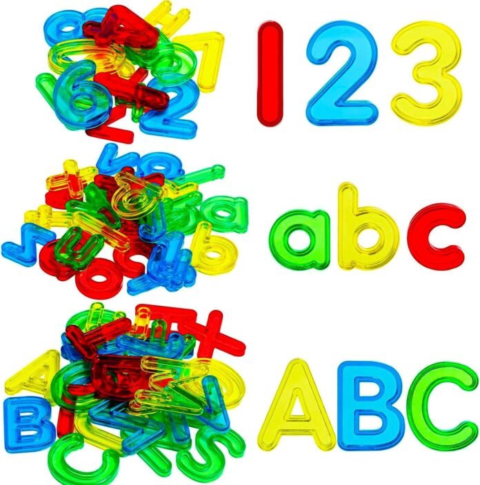 67 Pcs Plastic Practice Set Transparent Letters and Numbers Include Uppercase Letters Lowercase Letters and Numbers Colorful Plastic Letters and Numbers for Kids Counting and Spelling, Ages 3+