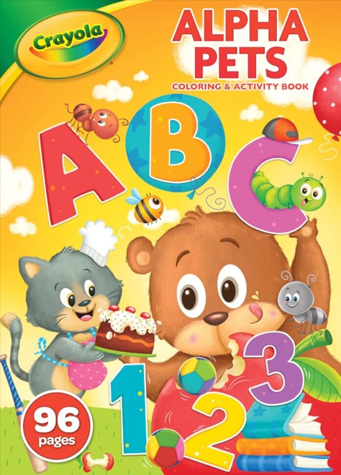 Crayola Alpha Pets Coloring Pages and Stickers, Number & Alphabet Coloring Book, Gift for Kids, 96 Pages