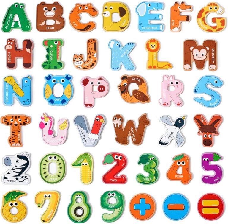 Magnetic Letters and Numbers Fridge Magnets, 26 Uppercase Letters 0-9 Numbers, Animal Alphabet Refrigerator Toy Set for Kids & Toddlers Preschool Learning, Great Gift for 2 3 4 5 Years Old