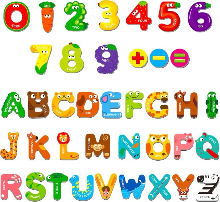 Magnetic Uppercase Letters and Numbers, Educational Learning Tool for Kids Word Recognition 39 Pieces Magnets Include 26 Colorful Alphabet Letters, 10 Numbers and 3 Symbols,Toddlers 3 4 5 Years Old