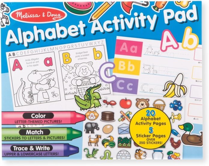 Melissa & Doug Alphabet Activity Sticker Pad for Coloring, Letters (250+ Stickers) - FSC Certified