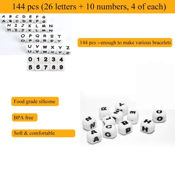 144 Pcs Silicone Letter Number Beads 12mm - Cube Sorted Square Letter Beads - Square Alphabet Beads