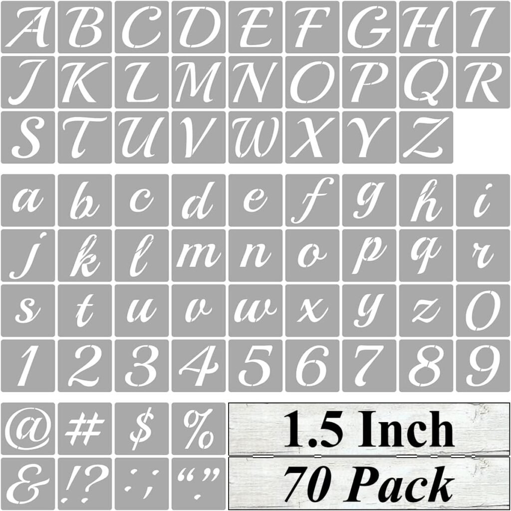 1.5 Inch Alphabet Letter Stencils for Painting – 70 Pack Letter and Number Stencil Templates with Signs for Painting on Wood, Reusable Cursive Letters Stencils for Chalkboard Wood Signs & Wall Art