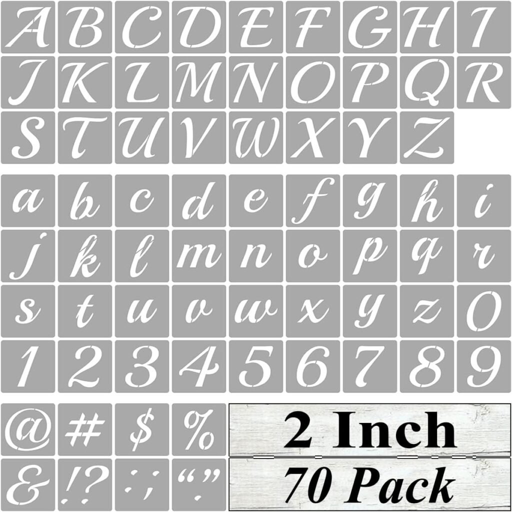 2 Inch Alphabet Letter Stencils for Painting – 70 Pack Letter and Number Stencil Templates with Signs for Painting on Wood, Reusable Cursive Letters Stencils for Chalkboard Wood Signs & Wall Art