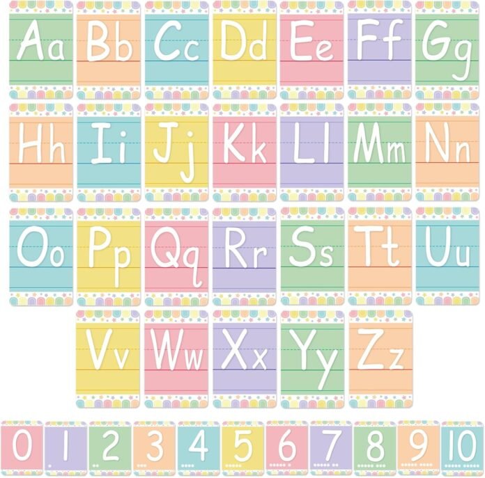 Bulletin Board Letters - ABC Alphabet Poster Classroom Decorating Set Toddler English Poster Kindergarten Elementary Classroom Nursery Home Wall Decoration（Soft Tones）