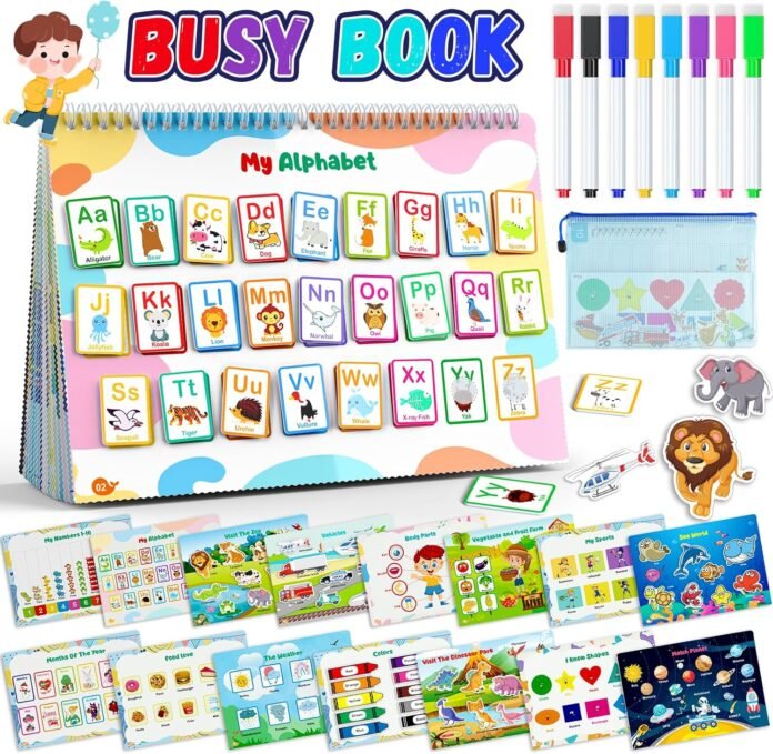 Busy Book for Toddlers 1-3, Preschool Learning Activities with 30 Themes Pre K Preschool Workbooks, Montessori Educational Learning Toys Activity Books for Christmas Birthdays Gifts Boys Girls2 3 4 5