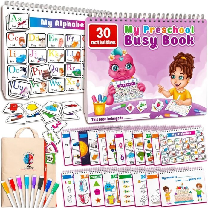 Curious 2 Learn Montessori Busy Book for Toddlers Ages 3 and Up, Pre K Preschool Learning Activities Book - Autism Sensory Learning & Education Toys Kindergarten Workbook (Pink)