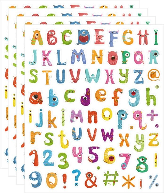 Letters Stickers Self Adhesive Animal/Monster Letter Alphabet Number Stickers Mailbox Numbers Sticker, ABCD Vinyl Letter Stickers Decals for Teaching, Classroom Decor, Sign, Door, Business 820PCS