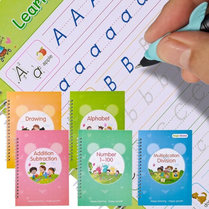 Magic Practice Copybook,Grooved Writing Book Reusable Writing Practice Book, for Preschool Kids Age 3-8 ​Calligraphy (Large)