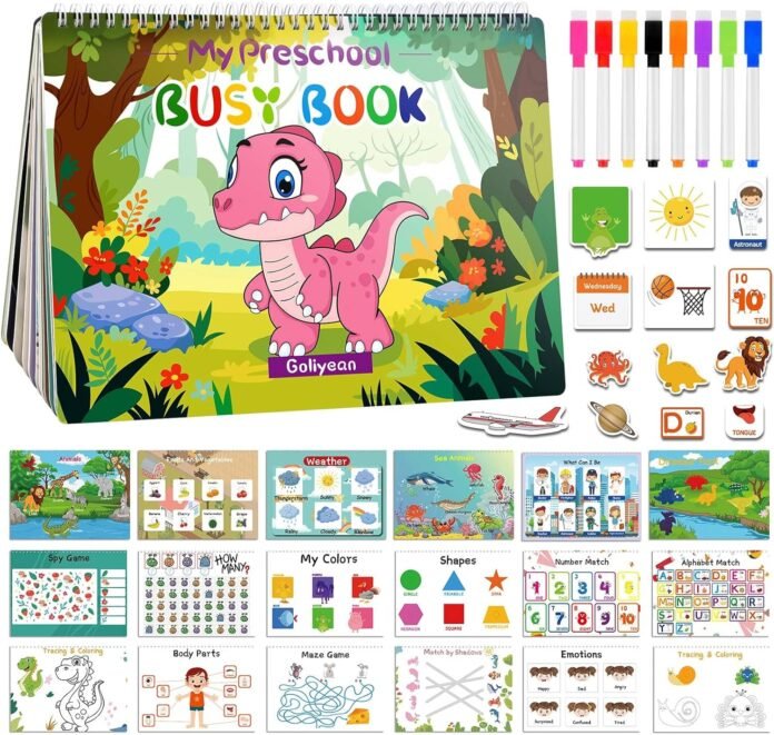 My Preschool Busy Book, Preschool Learning Activities, 38 Themes Montessori Toddler Busy Book for Kids Ages 3-5, Autism Learning Materials, Educational Toy for 3+ Year Old Girl Birthday Gift