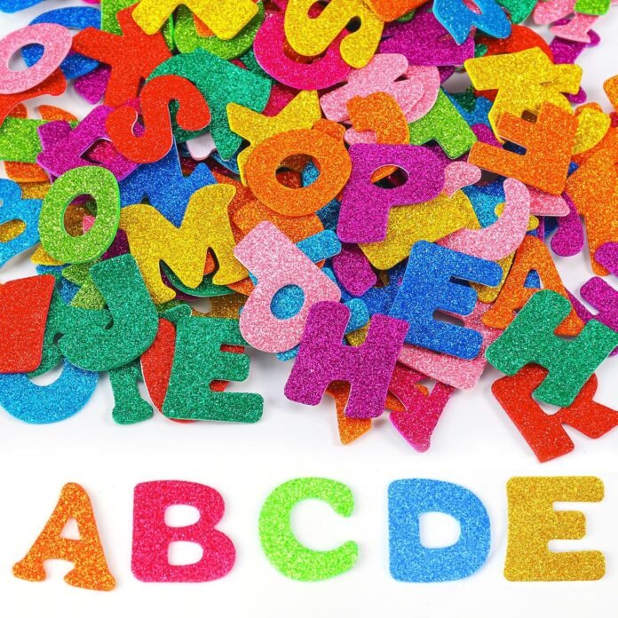 Natonhi 260Pcs Glitter Letters Stickers Foam Alphabet Stickers, 10 Sets 1.5 inch Self-Adhesive A-Z Foam Letter Stickers Crafts Supplies Stickers for Kids School Project Party Decorations,10 Colors