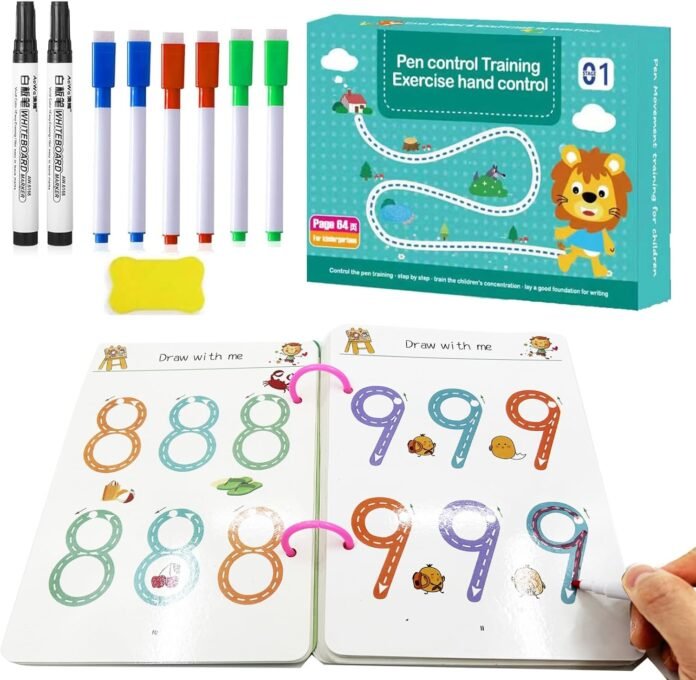 Preschool Learning Activities 64 Reusable Pages, Preschool Pre-K Workbook Toddler Tracing Activity Books Letter Number Handwriting Practice, Autism Learning Materials for Kids 3 4 5 Year Olds