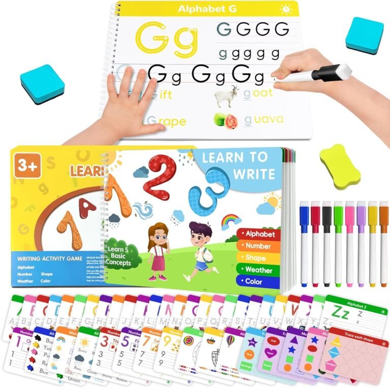 Preschool Learning Activities Workbook, Handwriting Practice Book for Kids, Reusable Toddler Activity Book, Kindergarten Educational Learning Toy with Alphabet Shapes Numbers, Gift for Kids Ages 3-6