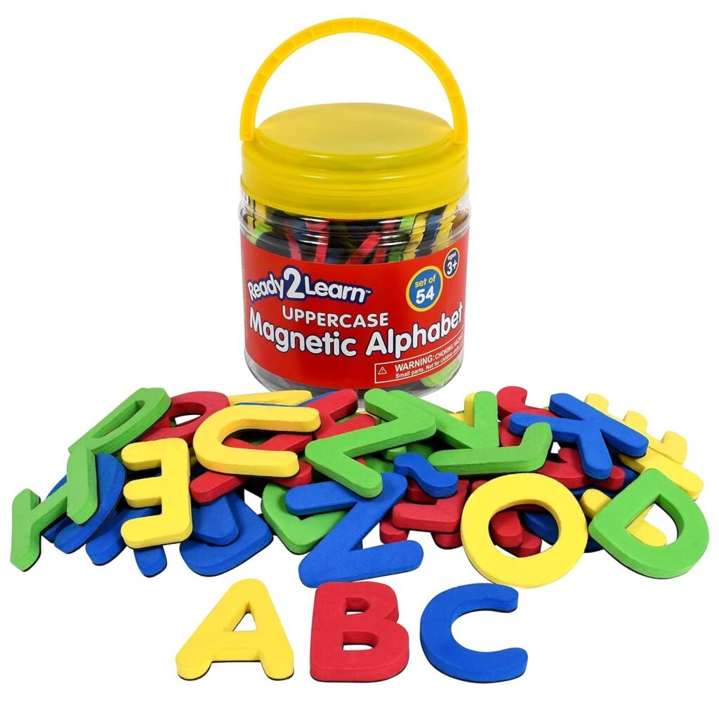 READY 2 LEARN Magnetic Alphabet – Uppercase – 52 Letters – Foam Magnetic Letters for Refrigerator or White Board – Large Magnets for Better Attraction