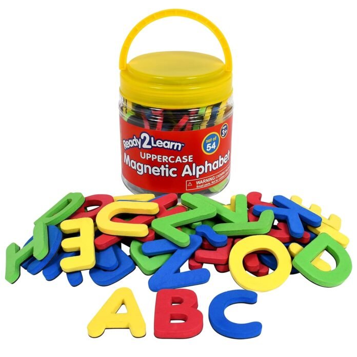READY 2 LEARN Magnetic Alphabet - Uppercase - 52 Letters - Foam Magnetic Letters for Refrigerator or White Board - Large Magnets for Better Attraction