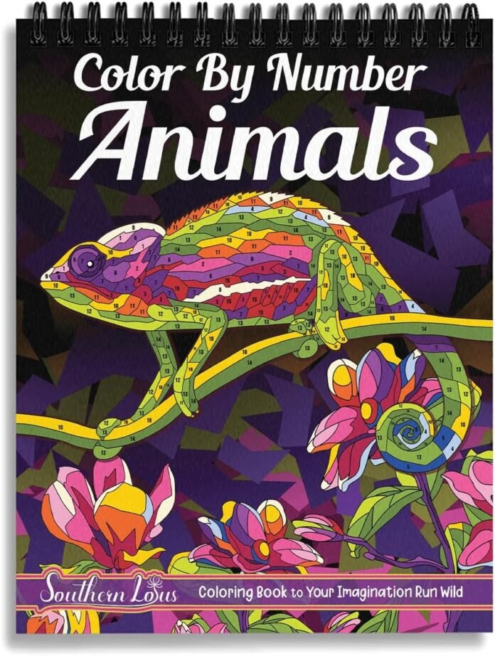 SOUTHERN LOTUS Color by Number Animals Spiral Coloring Book Wirebound Papers with Relaxing Animal Drawings Paint Numbers Color Pages for Adults Women Seniors Girls Teens Mindfulness Relaxation