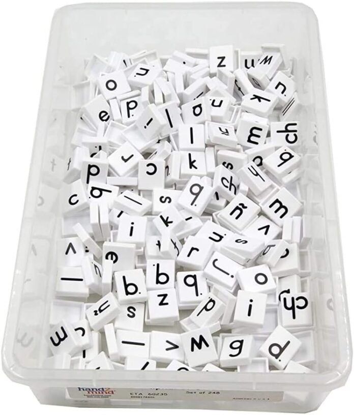 hand2mind Plastic Lowercase Alphabet Letter Tiles, Plastic Letters for Kids, Phonics Manipulatives, Science of Reading Alphabet Letters, Letter Tiles for Phonics and Spelling, Letters for Classroom