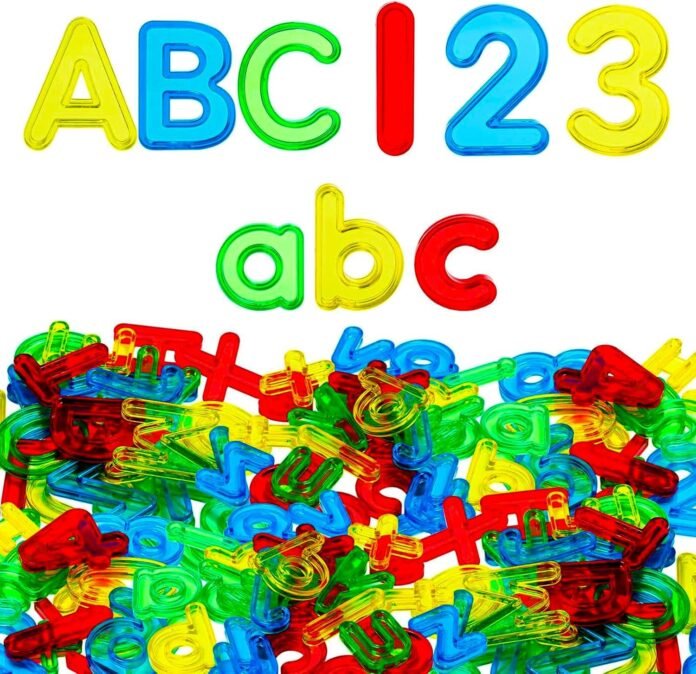 134 Pcs Transparent Letters and Numbers Include Uppercase Letters Lowercase Letters and Numbers Colorful Plastic Letters and Numbers for Kids Counting and Spelling, Ages 3+