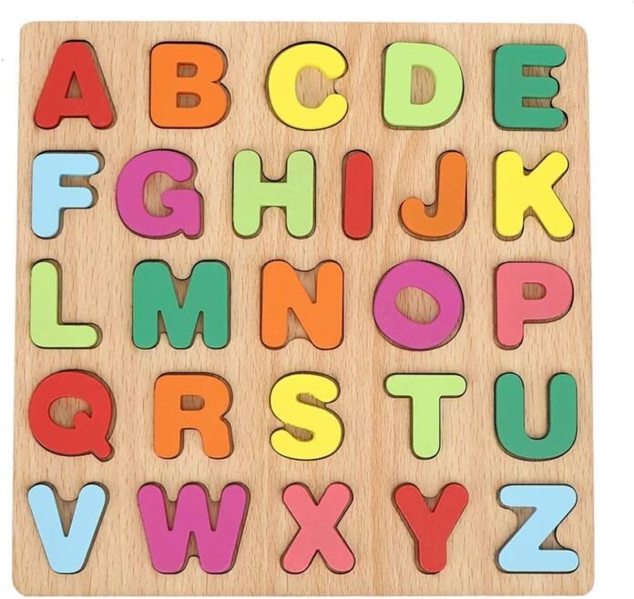 Hztyyier Wooden Puzzles for Toddlers, Alphabet/Number Learning Puzzle Board Toy Educational Matching Game for Toddlers Kids(Alphabet)