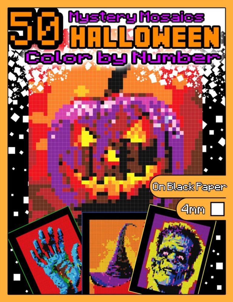 Mystery Mosaics Color by Number: 50 Halloween: Pixel Art Coloring Book with Dazzling Hidden Halloween Pictures, Color Quest on Black Paper, Extreme ... |4mm Squares| (Halloween Color by Number)